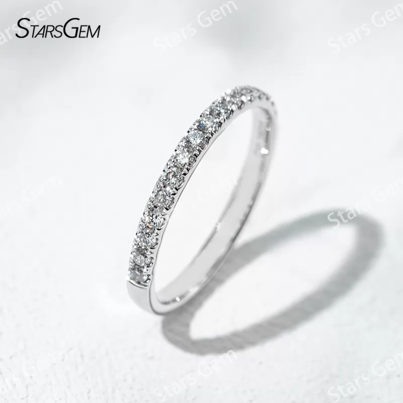 1.6mm Round Brilliant Cut Lab Grown Diamond 18K Gold Half circle Diamond Eternity Ring