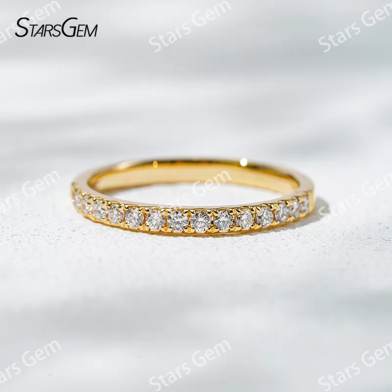 1.6mm Round Brilliant Cut Lab Grown Diamond 18K Gold Half circle Diamond Eternity Ring