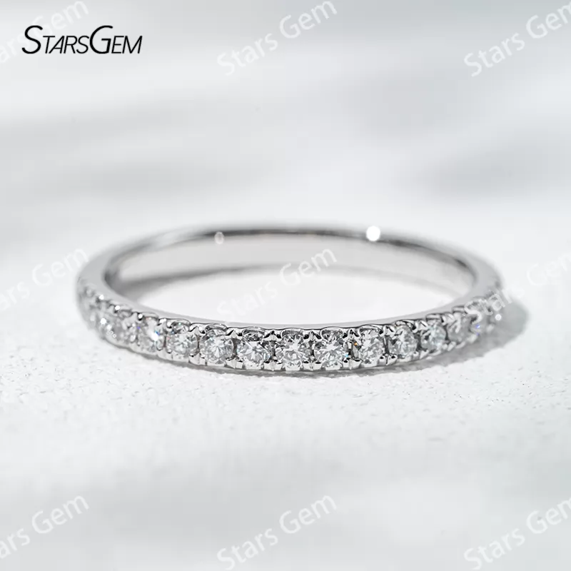 1.6mm Round Brilliant Cut Lab Grown Diamond 18K Gold Half circle Diamond Eternity Ring