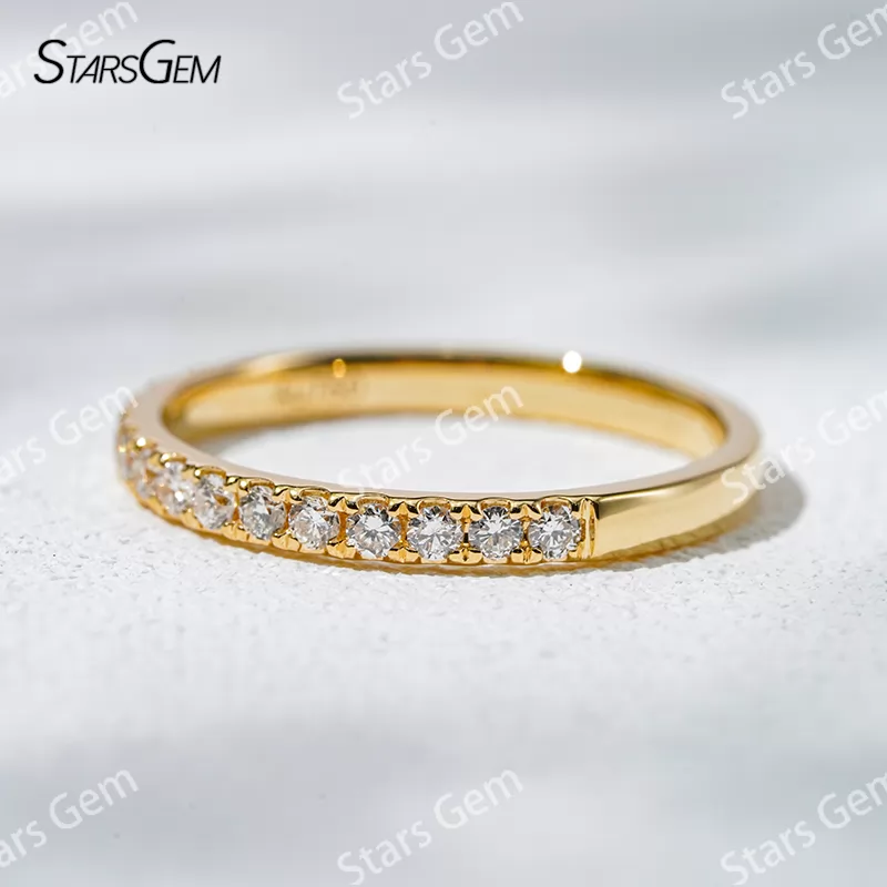 1.6mm Round Brilliant Cut Lab Grown Diamond 18K Gold Half circle Diamond Eternity Ring