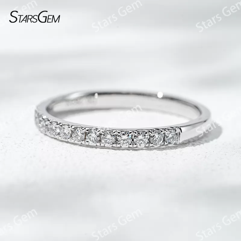 1.6mm Round Brilliant Cut Lab Grown Diamond 18K Gold Half circle Diamond Eternity Ring