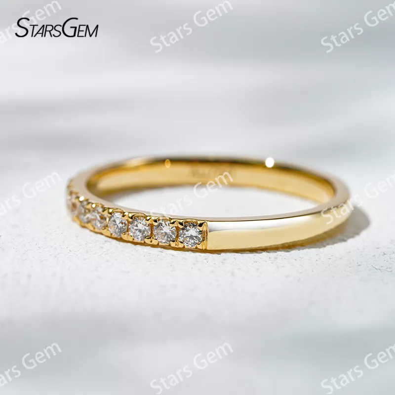 1.6mm Round Brilliant Cut Lab Grown Diamond 18K Gold Half circle Diamond Eternity Ring