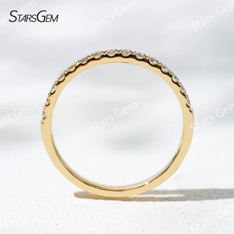 1.6mm Round Brilliant Cut Lab Grown Diamond 18K Gold Half circle Diamond Eternity Ring