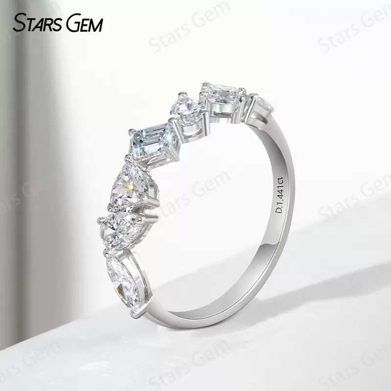 Unique Jewelry 18K White Gold with Fancy Shape Lab Diamond Eternity Wedding Ring
