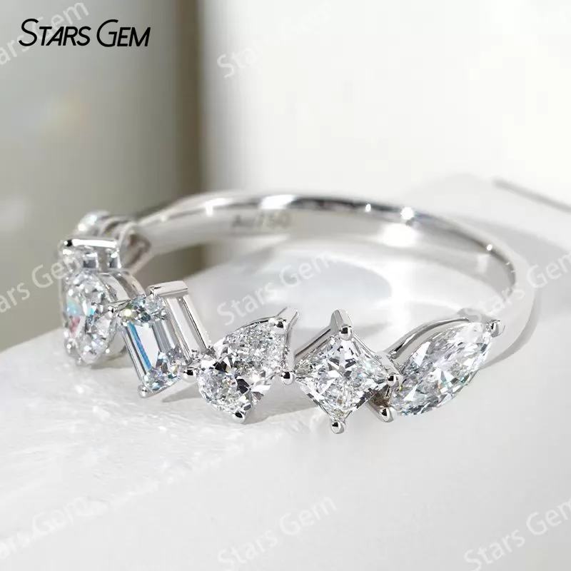 Unique Jewelry 18K White Gold with Fancy Shape Lab Diamond Eternity Wedding Ring