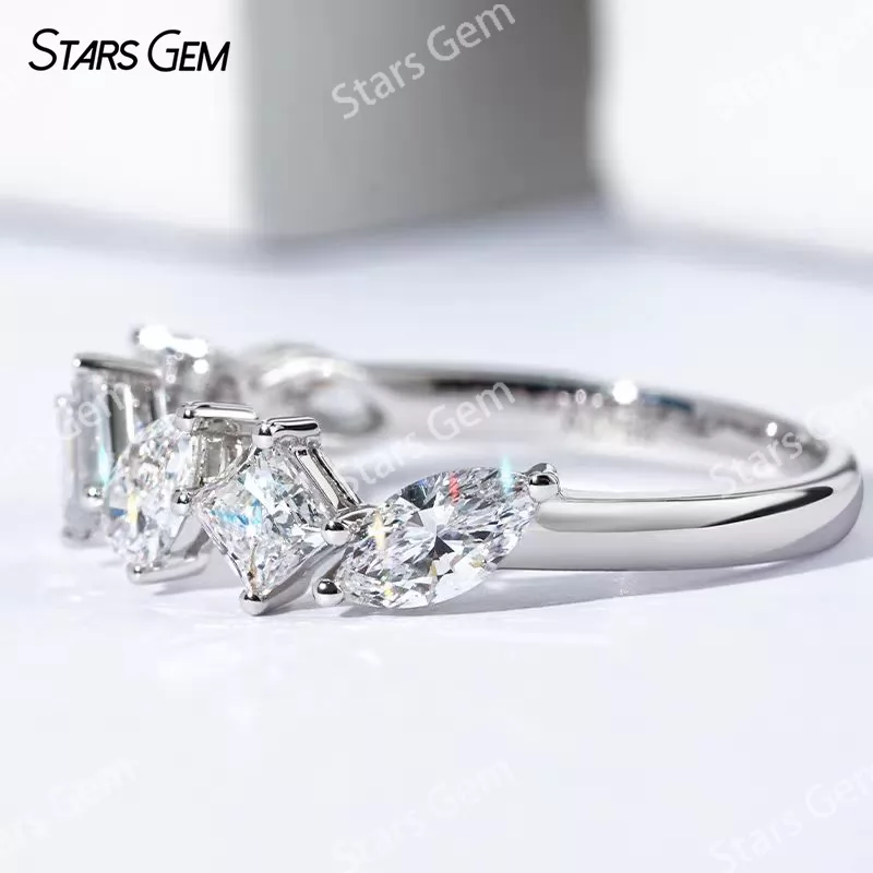 Unique Jewelry 18K White Gold with Fancy Shape Lab Diamond Eternity Wedding Ring