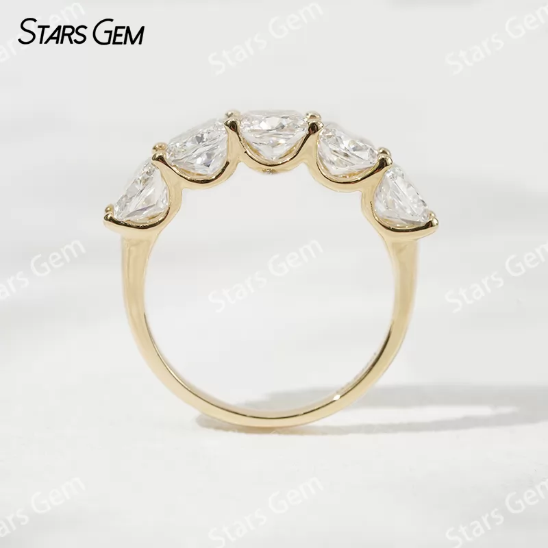 5×5mm Cushion Cut Lab Grown Diamond 18K Gold Half circle Diamond Eternity Ring