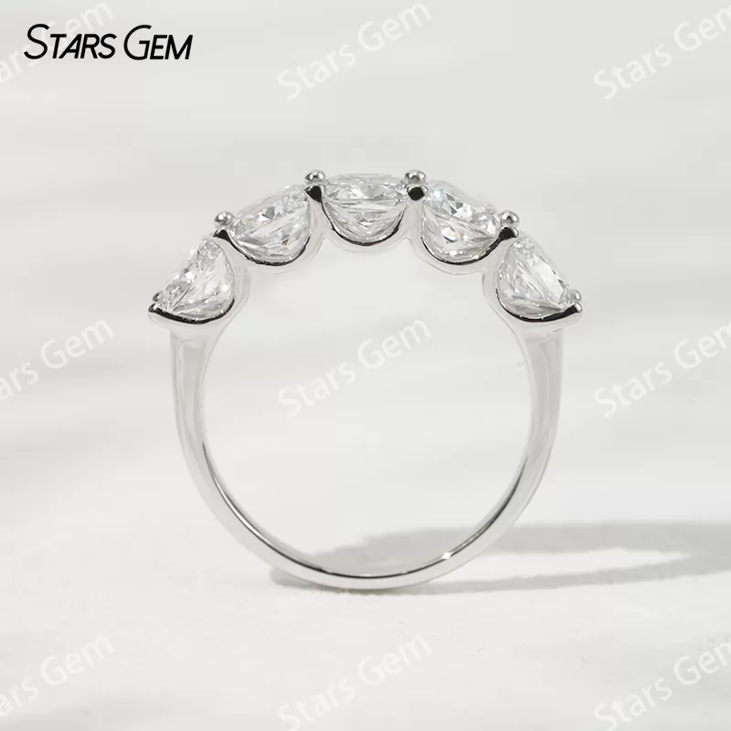 5×5mm Cushion Cut Lab Grown Diamond 18K Gold Half circle Diamond Eternity Ring