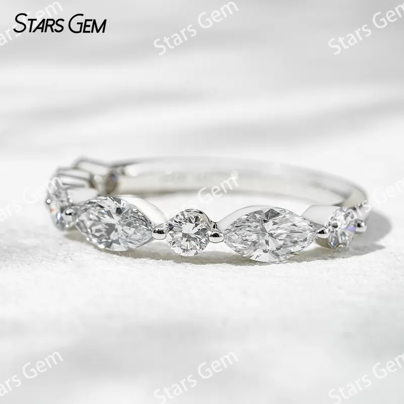 18K White Gold Half circle Diamond with Marquise and Round Cut Lab Diamond Eternity Ring