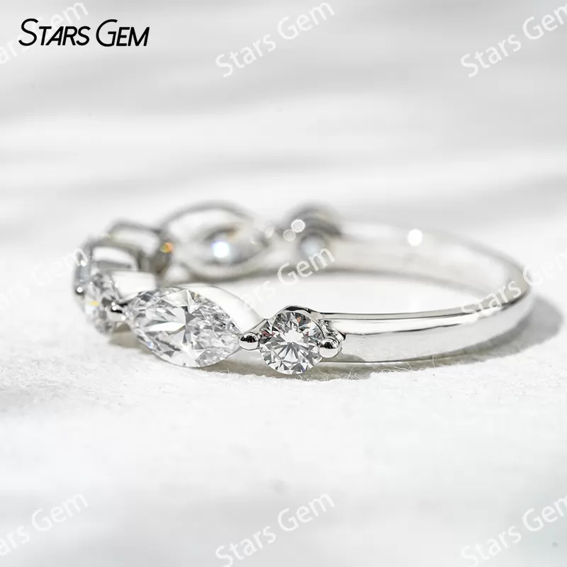 18K White Gold Half circle Diamond with Marquise and Round Cut Lab Diamond Eternity Ring
