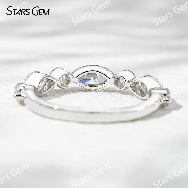 18K White Gold Half circle Diamond with Marquise and Round Cut Lab Diamond Eternity Ring