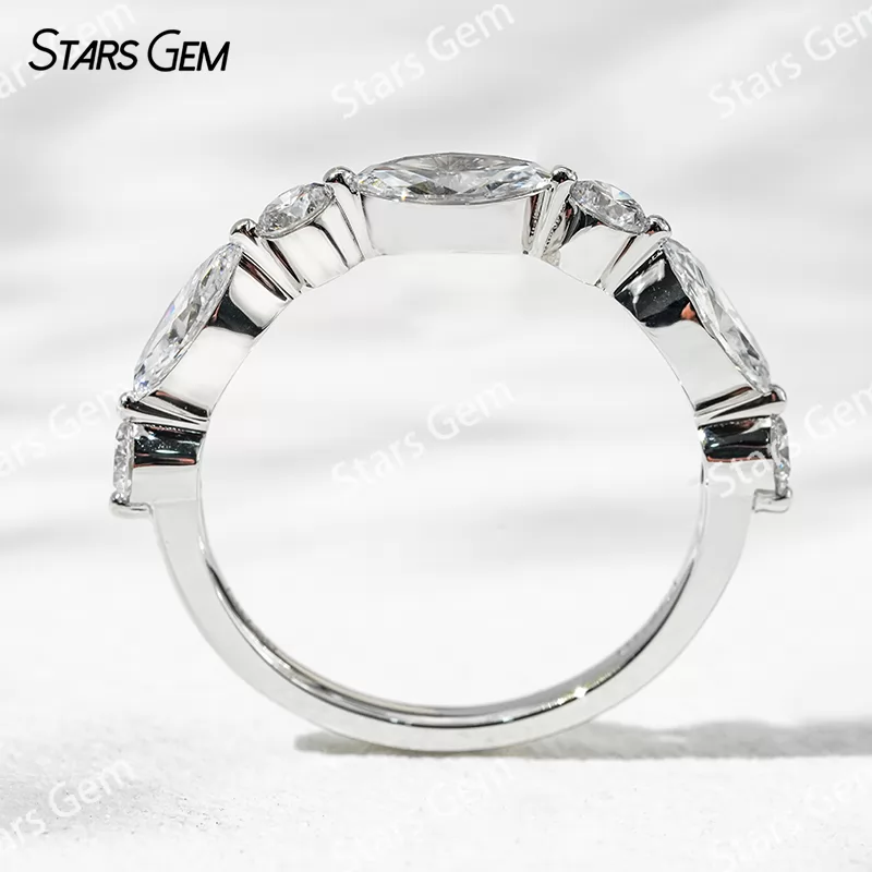 18K White Gold Half circle Diamond with Marquise and Round Cut Lab Diamond Eternity Ring
