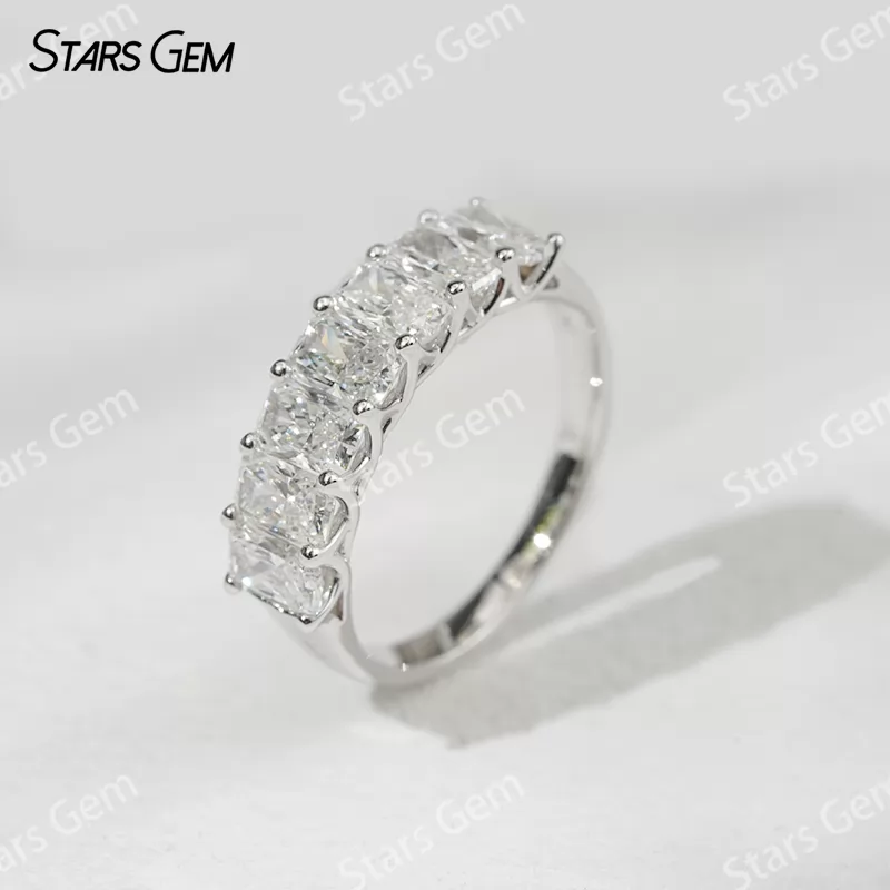3×5mm Radiant Cut Lab Grown Diamond 18K White Gold Half circle Diamond Eternity Ring