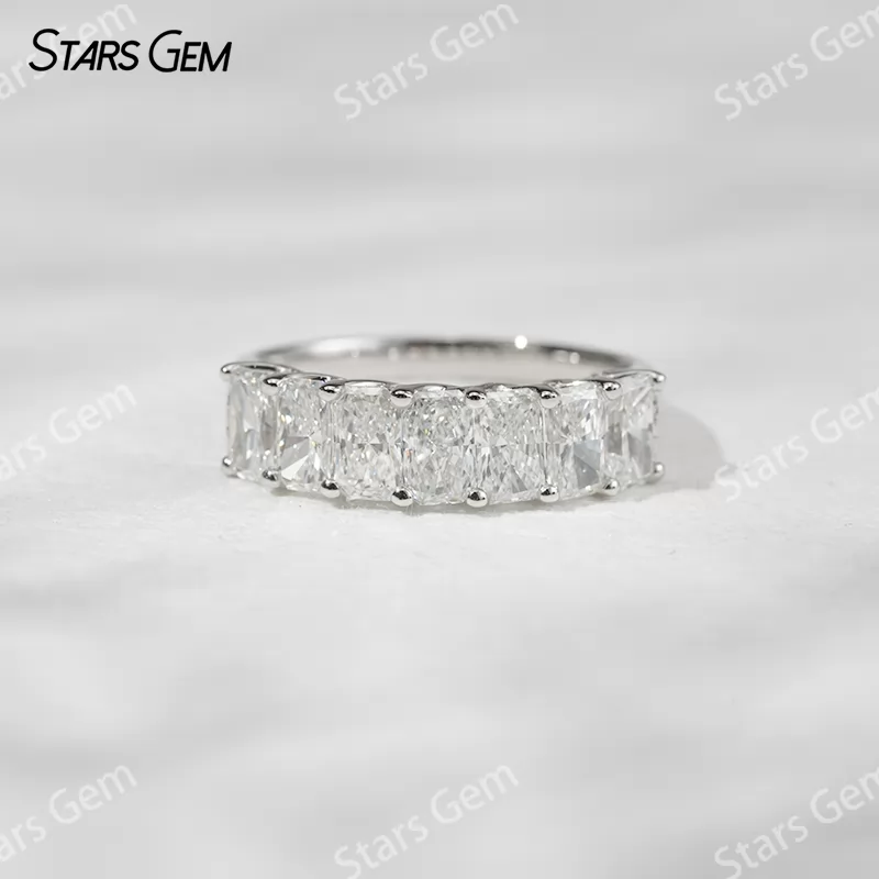 3×5mm Radiant Cut Lab Grown Diamond 18K White Gold Half circle Diamond Eternity Ring