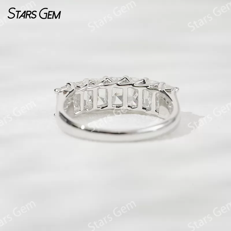 3×5mm Radiant Cut Lab Grown Diamond 18K White Gold Half circle Diamond Eternity Ring
