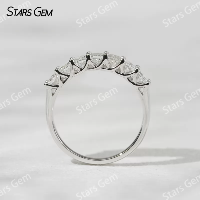 3×5mm Radiant Cut Lab Grown Diamond 18K White Gold Half circle Diamond Eternity Ring