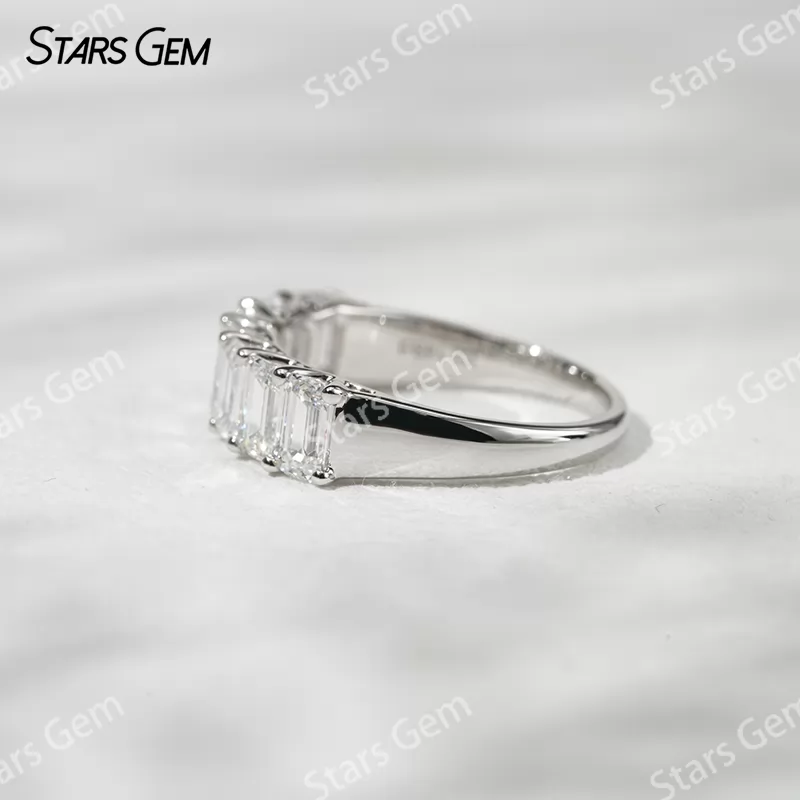 3×5mm Emerald Cut Lab Grown Diamond 18K White Gold Half circle Diamond Eternity Ring