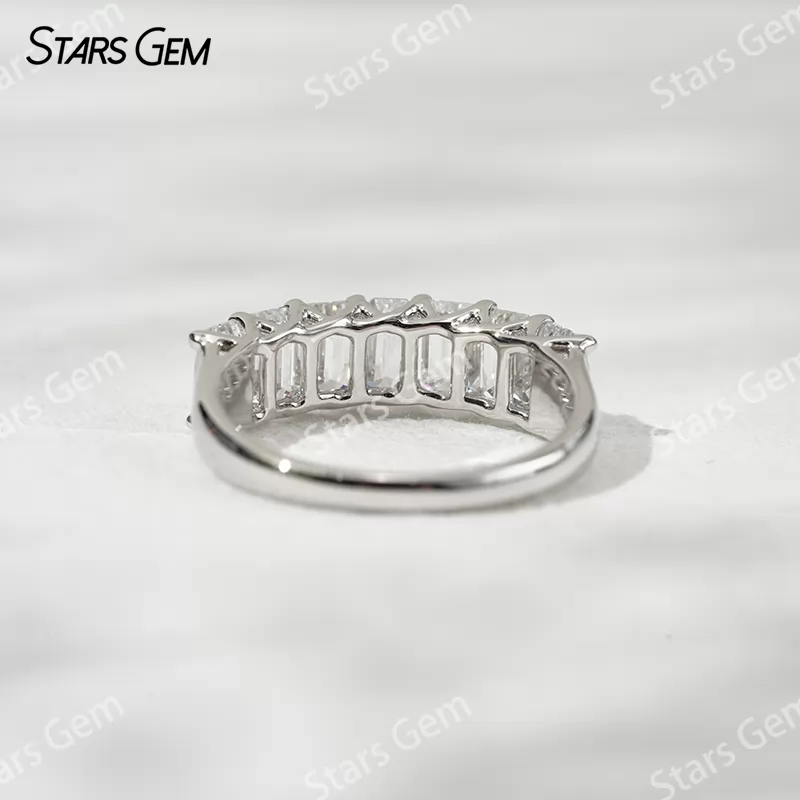 3×5mm Emerald Cut Lab Grown Diamond 18K White Gold Half circle Diamond Eternity Ring