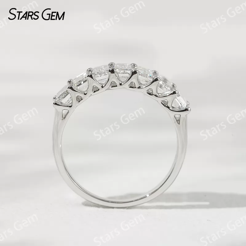 3×5mm Emerald Cut Lab Grown Diamond 18K White Gold Half circle Diamond Eternity Ring