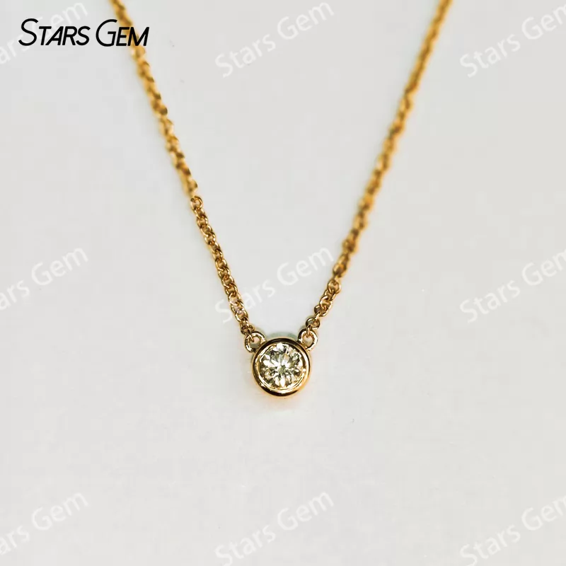 14K Yellow Gold Halo Set 0.1 Carat 3mm DEF VS Round Brilliant Cut Lab Grown Diamond Pendant Necklace