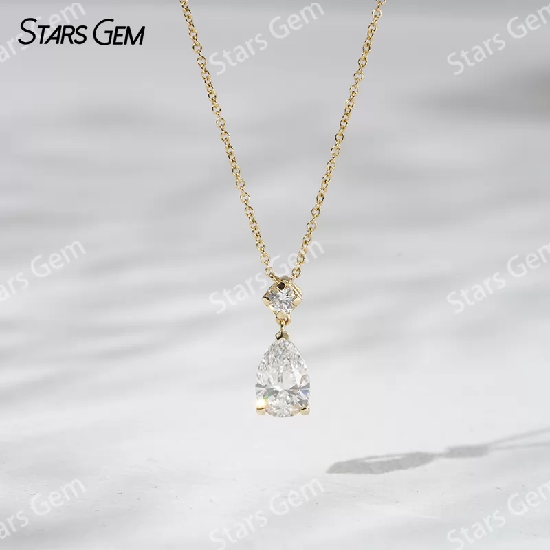 1.0CT Pear Shape Lab Diamond Pendant 18K Solid Gold Necklace for Women