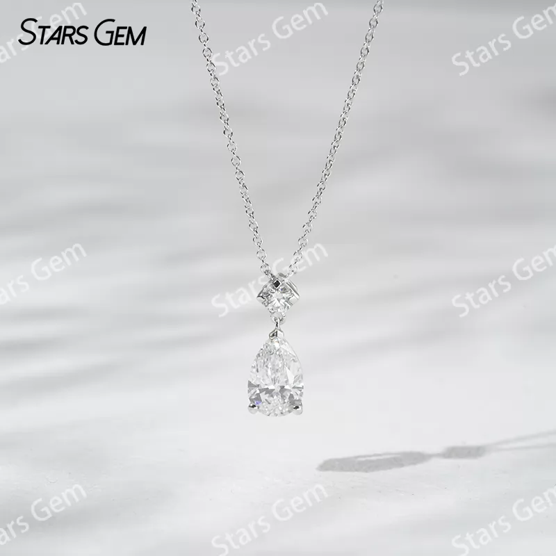 1.0CT Pear Shape Lab Diamond Pendant 18K Solid Gold Necklace For Women