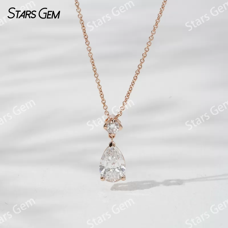 1.0CT Pear Shape Lab Diamond Pendant 18K Solid Gold Necklace For Women