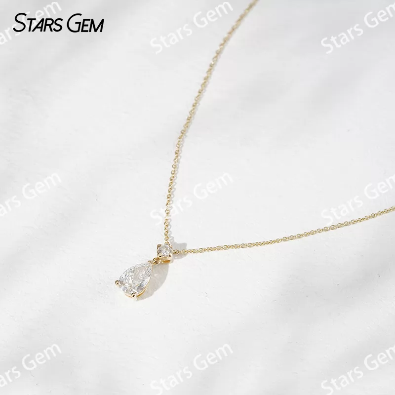 1.0CT Pear Shape Lab Diamond Pendant 18K Solid Gold Necklace For Women