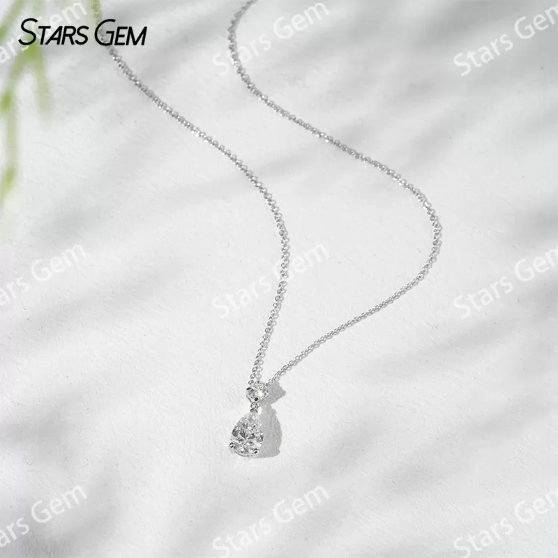 1.0CT Pear Shape Lab Diamond Pendant 18K Solid Gold Necklace For Women
