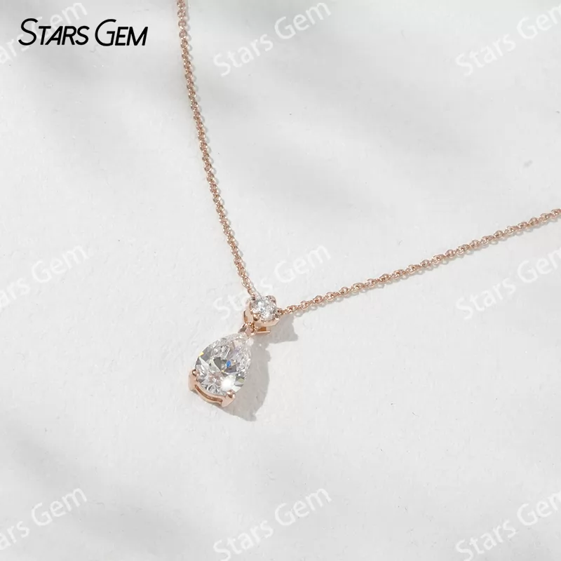 1.0CT Pear Shape Lab Diamond Pendant 18K Solid Gold Necklace For Women