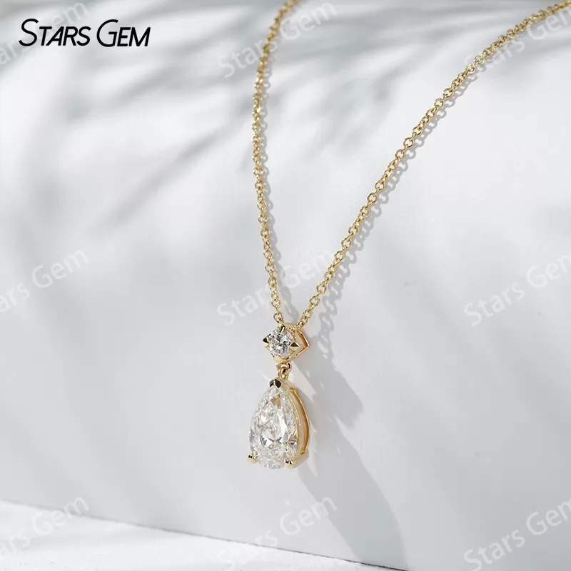 1.0CT Pear Shape Lab Diamond Pendant 18K Solid Gold Necklace For Women