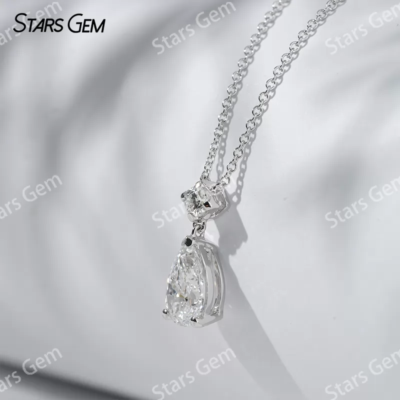 1.0CT Pear Shape Lab Diamond Pendant 18K Solid Gold Necklace For Women