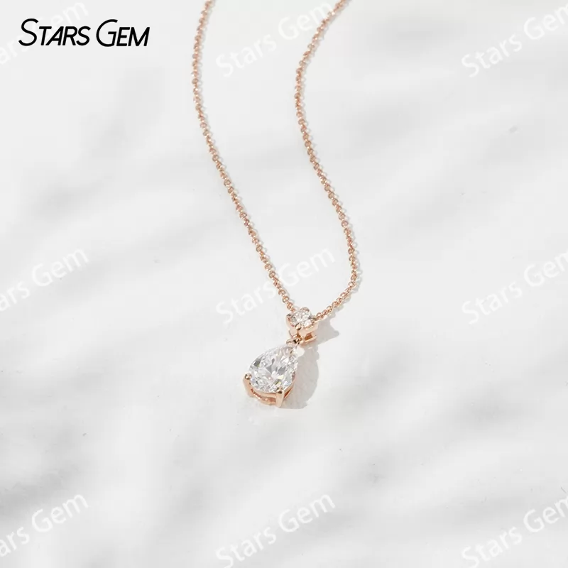 1.0CT Pear Shape Lab Diamond Pendant 18K Solid Gold Necklace For Women