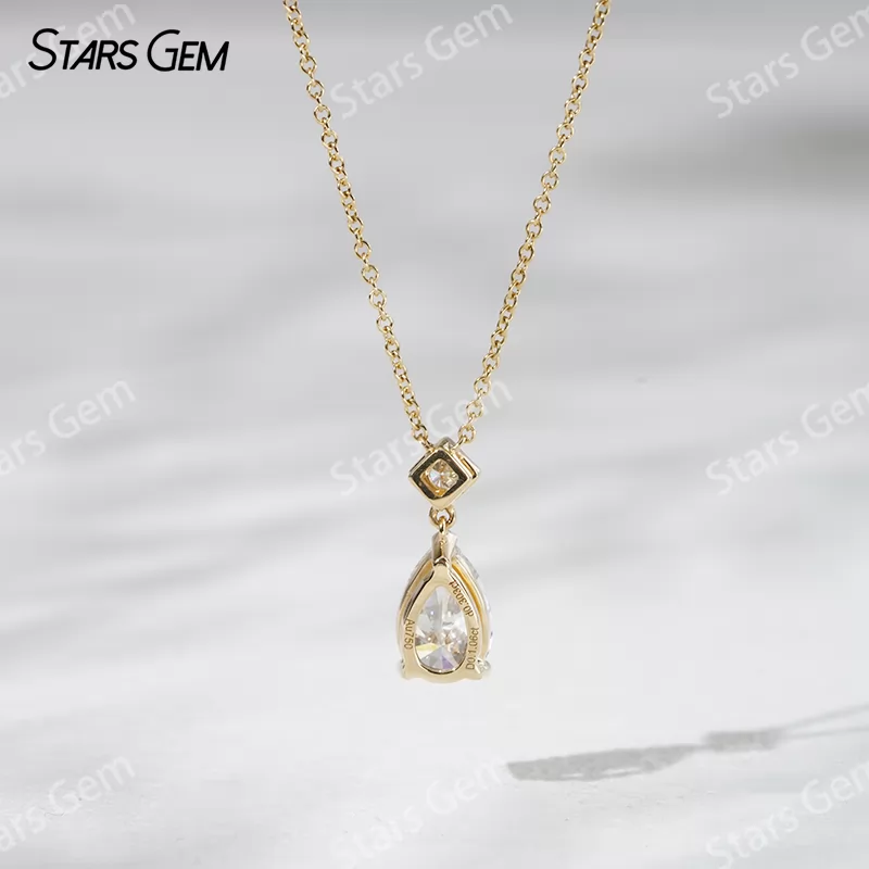 1.0CT Pear Shape Lab Diamond Pendant 18K Solid Gold Necklace For Women