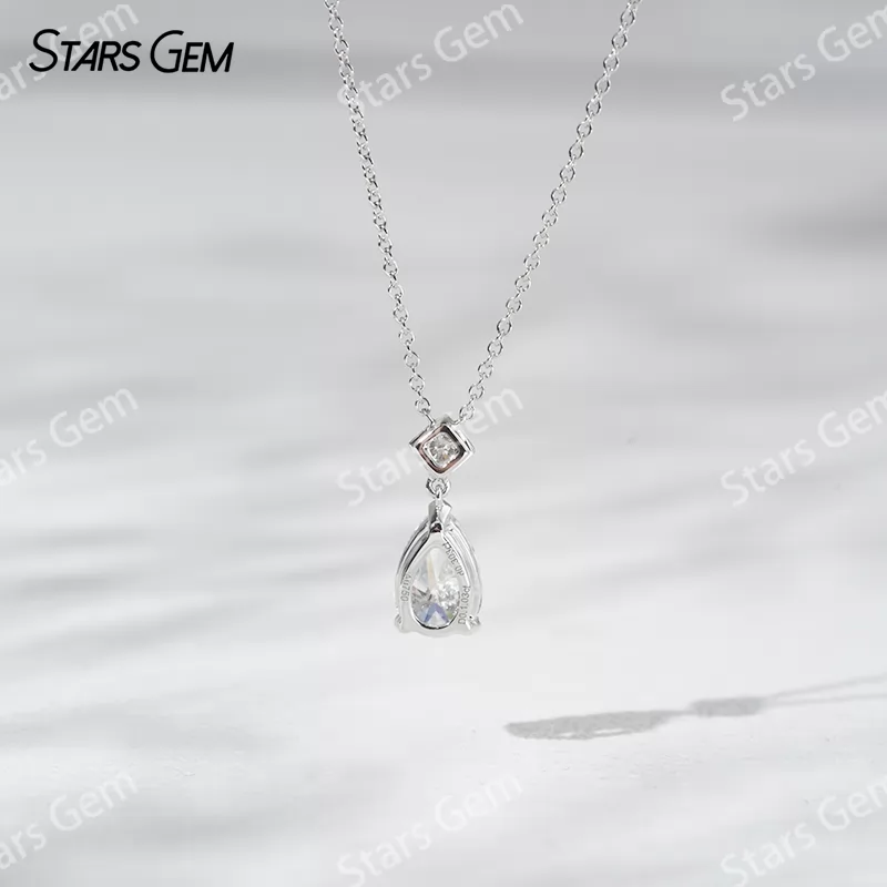 1.0CT Pear Shape Lab Diamond Pendant 18K Solid Gold Necklace For Women