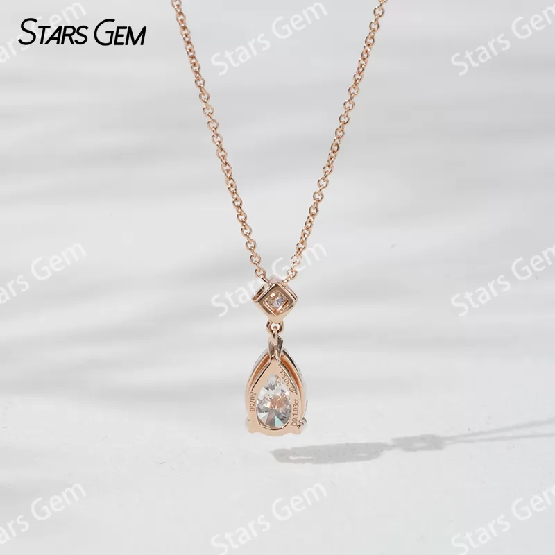 1.0CT Pear Shape Lab Diamond Pendant 18K Solid Gold Necklace For Women