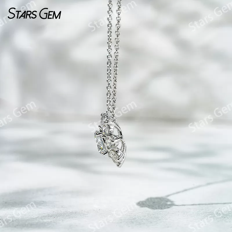1.0ct 6.5mm Round Brilliant Cut DEF VS Lab Grown Diamond Sunflower Pendant 18K White Gold Necklace