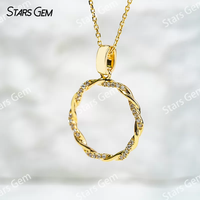 1.0mm Round Brilliant Cut DEF VS Lab Grown Diamond Circle Shape Pendant 18K Gold Necklace