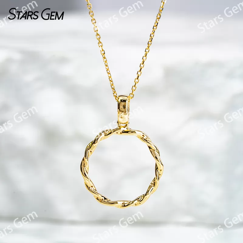 1.0mm Round Brilliant Cut DEF VS Lab Grown Diamond Circle Shape Pendant 18K Gold Necklace