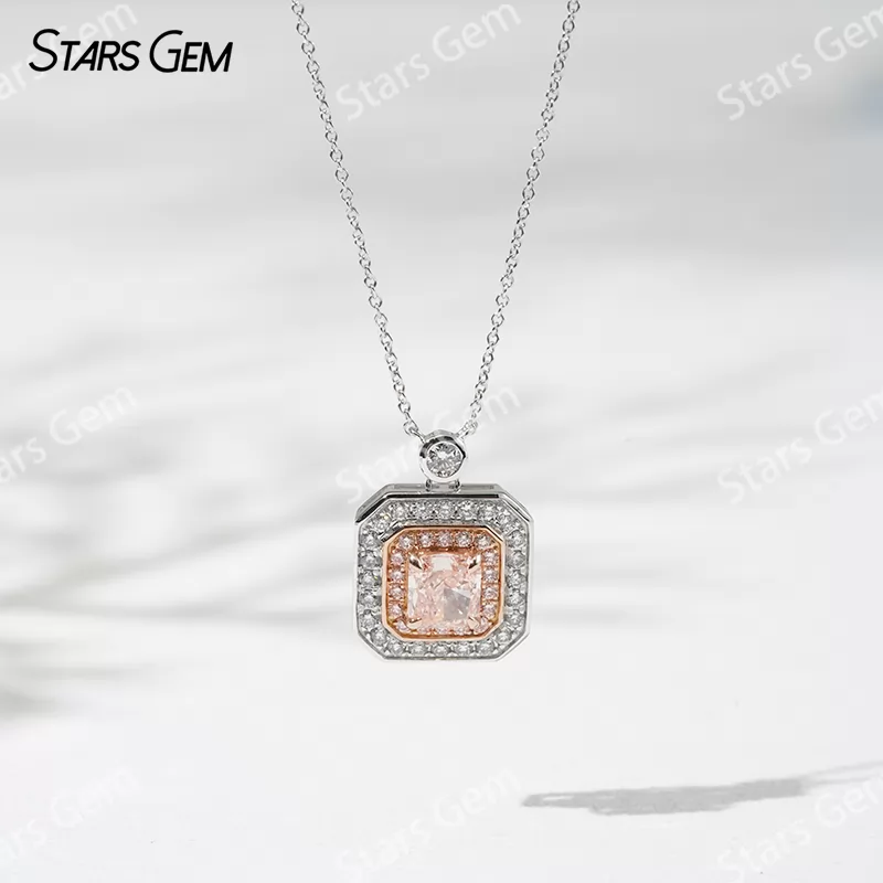 1.0 Carat Radiant Cut Pink Lab Grown Diamond Pendant 18K Gold Necklace