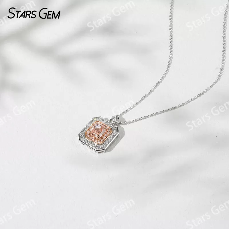 1.0 Carat Radiant Cut Pink Lab Grown Diamond Pendant 18K Gold Necklace
