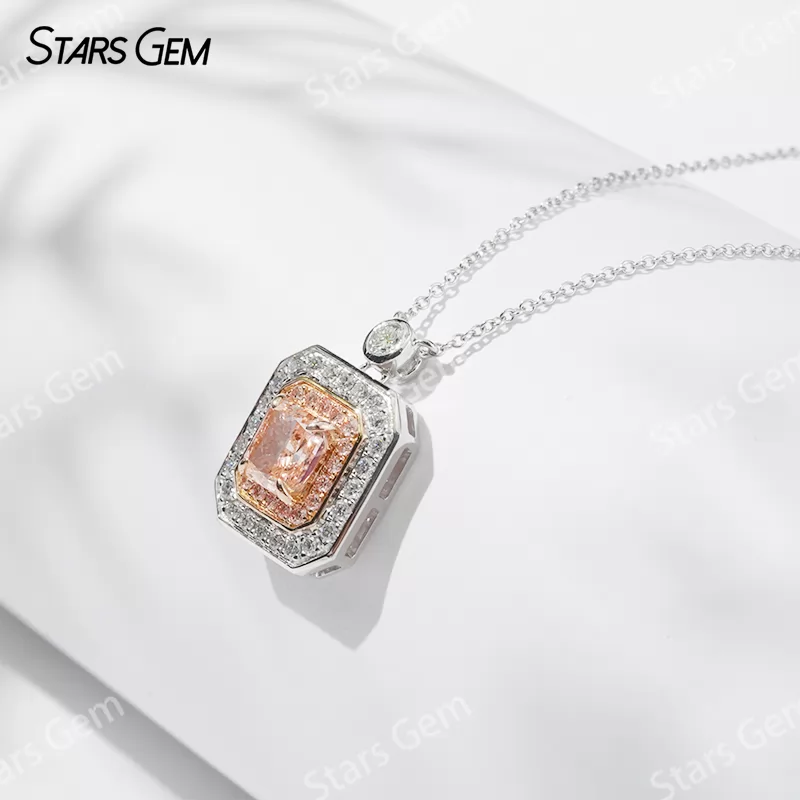 1.0 Carat Radiant Cut Pink Lab Grown Diamond Pendant 18K Gold Necklace