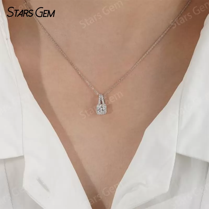 4.7x4.7mm Square Radiant Cut Lab Grown Diamond 18K White Gold Diamond Pendants