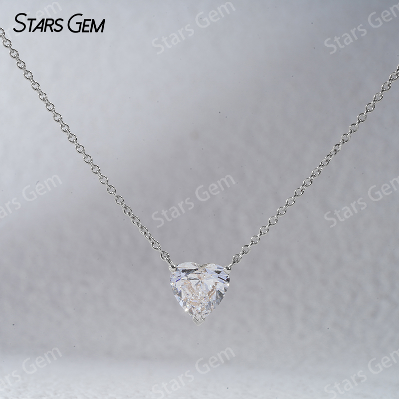18K White Gold Necklaces 1.0ct Heart Cut Lab Grown Diamond Pendant