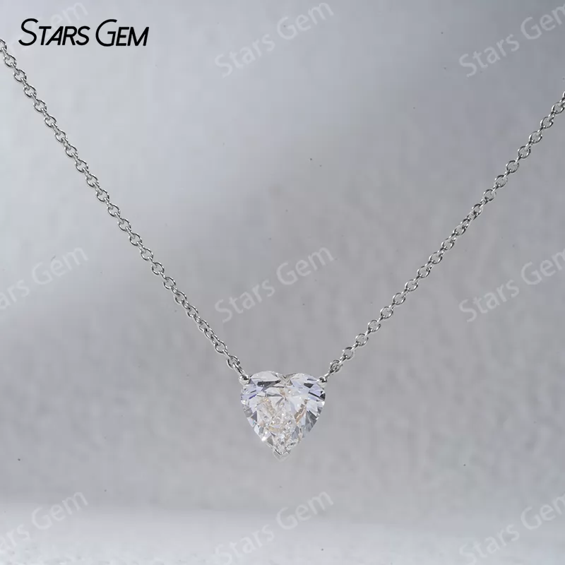 18K White Gold Necklaces 1.0ct Heart Cut Lab Grown Diamond Pendant