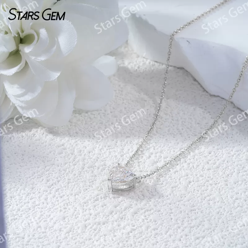 18K White Gold Necklaces 1.0ct Heart Cut Lab Grown Diamond Pendant
