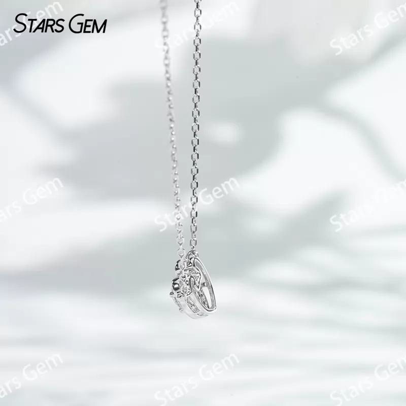 18K White Gold Necklace White Round Cut DEF VS Lab Grown Diamond Heart Shape Pendant