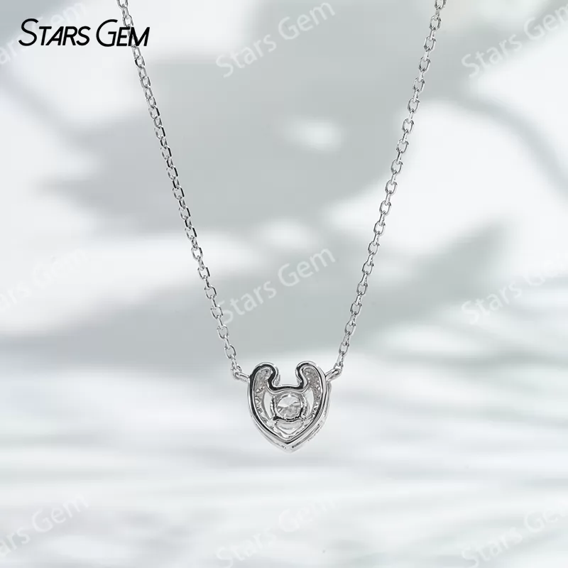 18K White Gold Necklace White Round Cut DEF VS Lab Grown Diamond Heart Shape Pendant