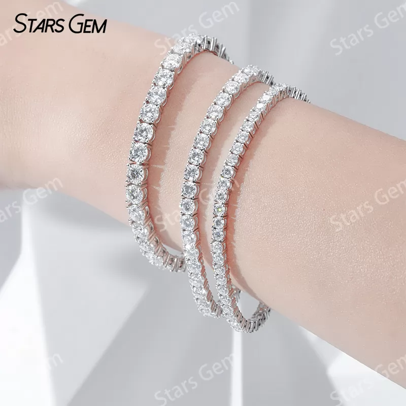 3mm 4mm 5mm Round Brilliant Cut Moissanite S925 Sterling Silver Tennis Bracelets