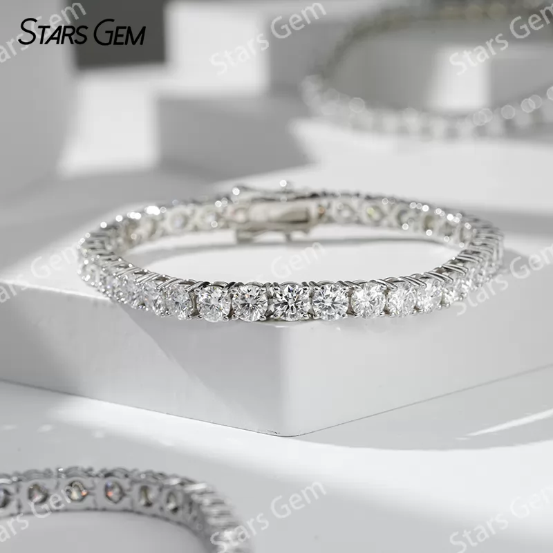 3mm 4mm 5mm Round Brilliant Cut Moissanite S925 Sterling Silver Tennis Bracelets